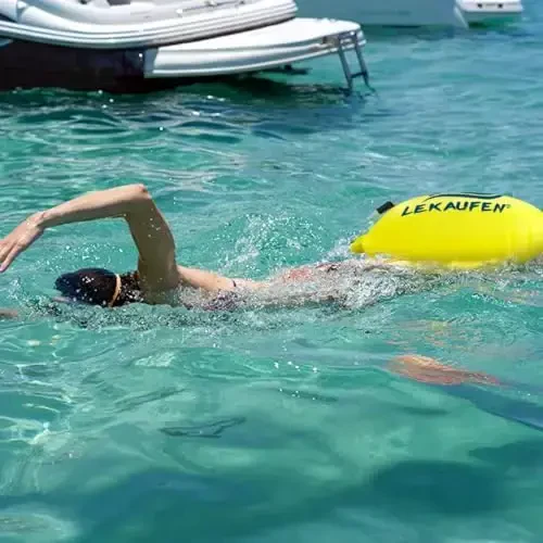 LeKaufen Swim Buoy for Open Water, 20L Swim Safety Float Waterproof Dry Bag for Swimmers Triathletes Kayakers Snorkelers, Swimming Pull Buoy for Safer Swim Training (Light Yellow) - 2