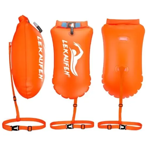 LeKaufen Swim Buoy for Open Water, 20L Swim Safety Float Waterproof Dry Bag for Swimmers Triathletes Kayakers Snorkelers, Swimming Pull Buoy for Safer Swim Training (Light Orange) - 4