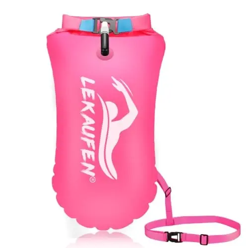 LeKaufen Swim Buoy for Open Water, 20L Inflatable Swim Safety Float | Adjustable Waist Belt & High Visibility Waterproof Dry Bag for Swimmers Triathletes Kayakers Snorkeler & Safer Swim Training - 1