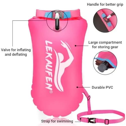 LeKaufen Swim Buoy for Open Water, 20L Inflatable Swim Safety Float | Adjustable Waist Belt & High Visibility Waterproof Dry Bag for Swimmers Triathletes Kayakers Snorkeler & Safer Swim Training - 6