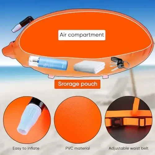 LeKaufen Swim Buoy for Open Water, 20L Swim Safety Float Suvchilar, Triatletlar, Kayakerlar, Snorkelerlar uchun suv o'tkazmaydigan quruq xalta, xavfsizroq suzish mashg'ulotlari uchun suzish uchun tortish moslamasi (ochiq to'q sariq) - 5