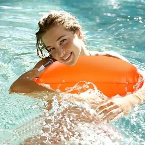 LeKaufen Swim Buoy ochiq suv uchun 2 to'plam, 20L suzish xavfsizligi uchun suv o'tkazmaydigan quruq sumka suzuvchilar triatletlar kayakçılar snorkelçılar uchun, xavfsizroq suzish mashqlari uchun suzish tortish moslamasi (to'q sariq va pushti) - 7