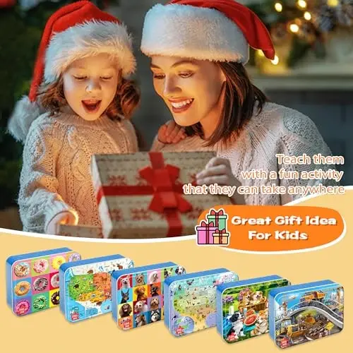 LELEMON Puzzles for Kids Ages 4-6,6 Pack 100 Piece Puzzles for Kids Ages 4-8 in a Metal Box,Educational Jigsaw Puzzles Puzzle Games Puzzle Toys for Girls and Boys - 6