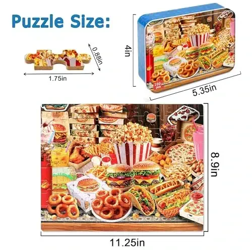 LELEMON Puzzles for Kids Ages 4-6,Hamburger Foods 100 Piece Puzzles for Kids Ages 4-8 in a Metal Box, Educational Jigsaw Puzzles 100 Piece Puzzle Games Puzzle Toys for Girls and Boys - 2