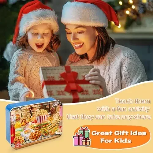 LELEMON Puzzles for Kids Ages 4-6,Hamburger Foods 100 Piece Puzzles for Kids Ages 4-8 in a Metal Box, Educational Jigsaw Puzzles 100 Piece Puzzle Games Puzzle Toys for Girls and Boys - 6