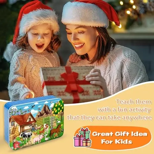 LELEMON Puzzles for Kids Ages 4-6, Farm 60 Piece Puzzles for Kids in a Metal Box, Educational Jigsaw Puzzles Childrens Puzzle Games Puzzle Toys for Girls and Boys - 6