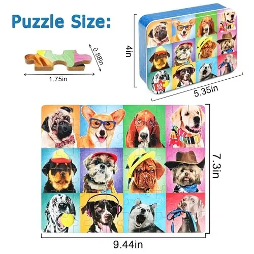 LELEMON Puzzles for Kids Ages 4-6,Dog 60 Piece Puzzles for Kids Ages 4-8 | Children Jigsaw Puzzles Kids Puzzles in a Metal Box,Educational Learning Puzzle Toys for Girls and Boys - 2