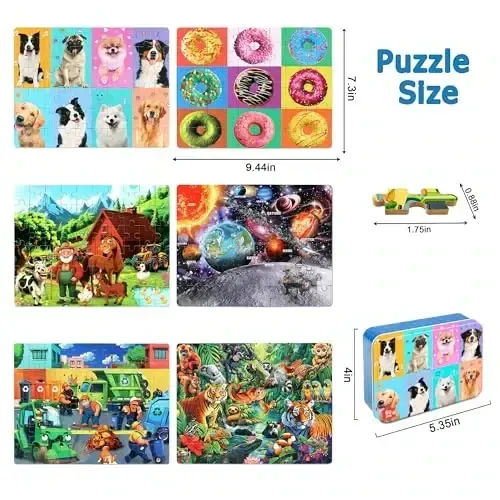 LELEMON Puzzles for Kids Ages 4-6,6 Pack 60 Piece Puzzles for Kids Ages 4-8 in a Metal Box,Educational Jigsaw Puzzles Puzzle Games Puzzle Toys for Girls and Boys - LELEMON (1)