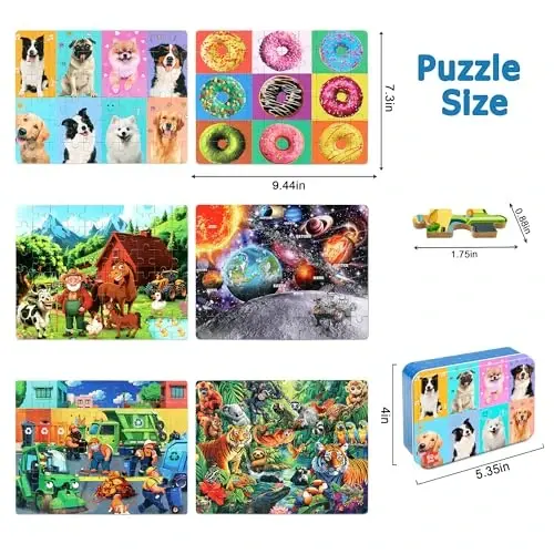 LELEMON Puzzles for Kids Ages 4-6,6 Pack 60 Piece Puzzles for Kids Ages 4-8 in a Metal Box,Educational Jigsaw Puzzles Puzzle Games Puzzle Toys for Girls and Boys - 2