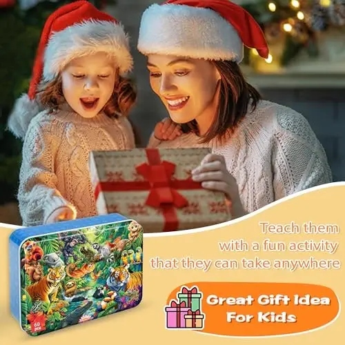 LELEMON Puzzles for Kids Ages 4-6, Jungle Puzzle 60 Piece Puzzles for Kids in a Metal Box, Educational Kids Puzzles Jigsaw Puzzles Childrens Puzzle Games Puzzle Toys for Girls and Boys - 6