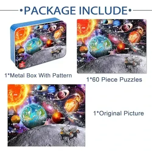LELEMON Puzzles for Kids Ages 4-6, Space 60 Piece Puzzles for Kids Ages 3-5 in a Metal Box, Educational Jigsaw Puzzles Childrens Puzzle Games Puzzle Toys for Girls and Boys - 7