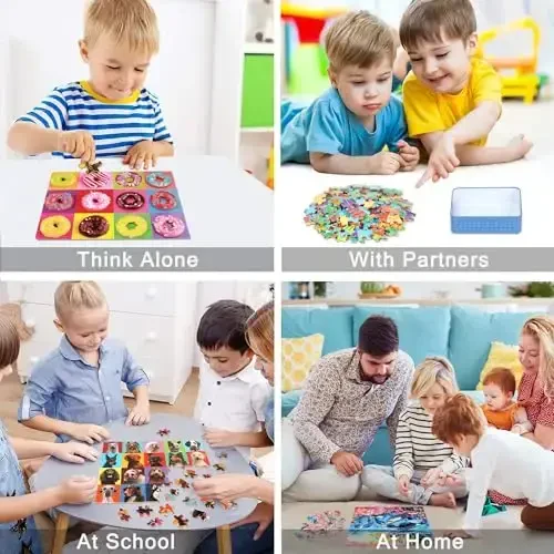 LELEMON Puzzles for Kids Ages 4-6,4-Pack 100 Piece Puzzles for Kids Ages 4-8 in a Metal Box,Dogs Donut USA Map Underwater World Educational Jigsaw Puzzles Puzzle Games Puzzle Toys for Girls and Boys - 4