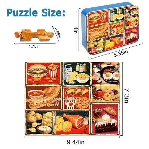 LELEMON Puzzles for Kids Ages 4-6,Food 60 Piece Puzzles for Kids Ages 6-8 in a Metal Box,Children Jigsaw Puzzles Kids Puzzles,Educational Learning Puzzle Toys for Girls and Boys - LELEMON (1)