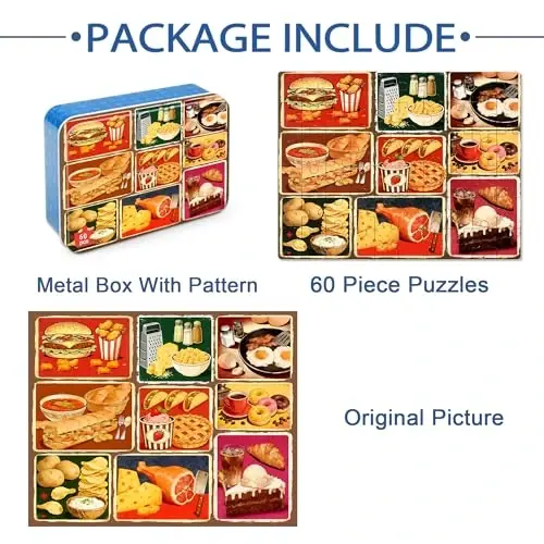 LELEMON Puzzles for Kids Ages 4-6,Food 60 Piece Puzzles for Kids Ages 6-8 in a Metal Box,Children Jigsaw Puzzles Kids Puzzles,Educational Learning Puzzle Toys for Girls and Boys - 6