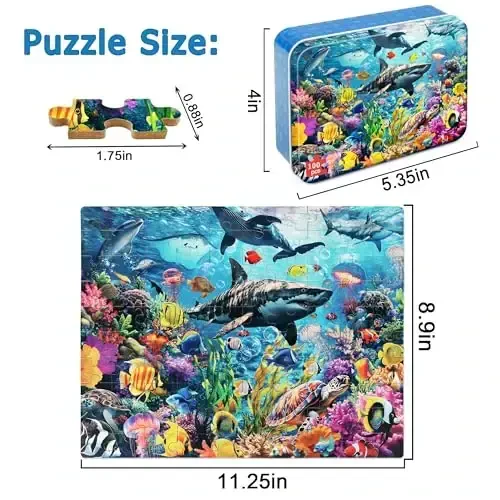 LELEMON Puzzles for Kids Ages 4-6,Underwater World 100 Piece Puzzles for Kids in a Metal Box, Educational Jigsaw Puzzles 100 Piece Puzzle Games Puzzle Toys for Girls and Boys - LELEMON (1)