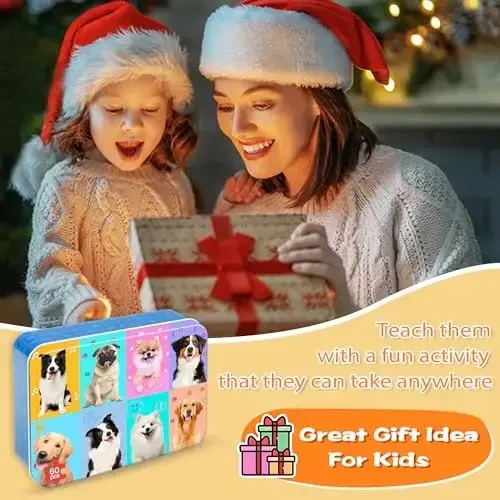 LELEMON 4-6 yoshdagi bolalar uchun boshqotirmalar, 4-8 yoshdagi bolalar uchun it 60 qismli boshqotirmalar, bolalar uchun metall qutidagi jigsaw boshqotirmalari, qizlar va o'g'il bolalar uchun o'quv o'yinchoqlari - 6