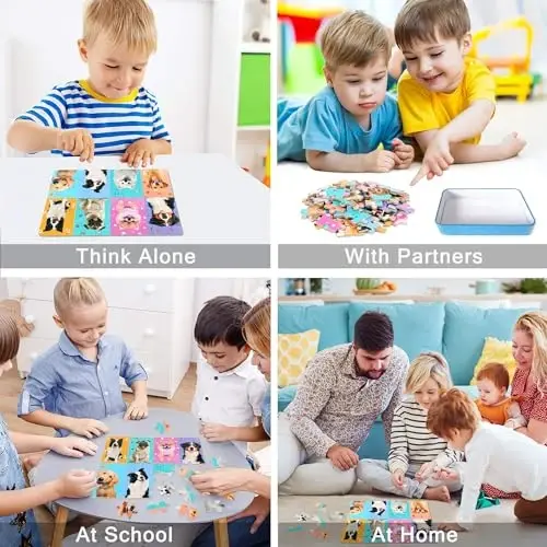 LELEMON 4-6 yoshdagi bolalar uchun boshqotirmalar, 4-8 yoshdagi bolalar uchun it 60 qismli boshqotirmalar, bolalar uchun metall qutidagi jigsaw boshqotirmalari, qizlar va o'g'il bolalar uchun o'quv o'yinchoqlari - 4