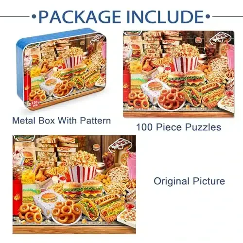 LELEMON Puzzles for Kids Ages 4-6,Hamburger Foods 100 Piece Puzzles for Kids Ages 4-8 in a Metal Box, Educational Jigsaw Puzzles 100 Piece Puzzle Games Puzzle Toys for Girls and Boys - 7