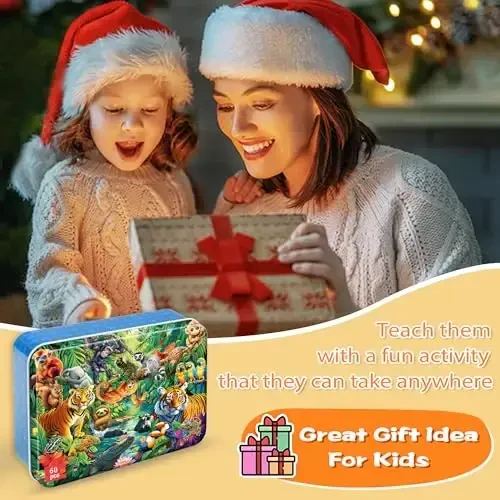 LELEMON 4-6 yoshdagi bolalar uchun jumboqlar, Jungle Puzzle 60 dona Bolalar uchun metall qutidagi jumboqlar, Bolalar uchun ta'limiy jumboqlar Boshqotirma o'yinlari Qizlar va o'g'il bolalar uchun jumboq o'yinchoqlar - 6