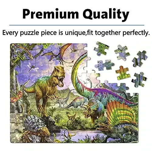 LELEMON 4-8 yoshdagi bolalar uchun boshqotirmalar, bolalar uchun dinozavr 100 dona boshqotirmalar, bolalar uchun ta'limiy boshqotirmalar Metall qutidagi jigsaw boshqotirmalar, qizlar va o'g'il bolalar uchun 100 dona boshqotirma o'yinlari boshqotirma o'yinchoqlar - 4