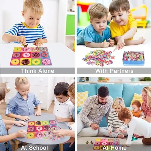 LELEMON 4-8 yoshdagi bolalar uchun mo'ljallangan boshqotirmalar, Donut Puzzle 100 dona bolalar uchun boshqotirmalar 4-6 yosh, metall qutidagi ta'limiy jigsaw boshqotirmalar 100 dona boshqotirma o'yinlari qizlar va o'g'il bolalar uchun o'yinchoqlar - 4