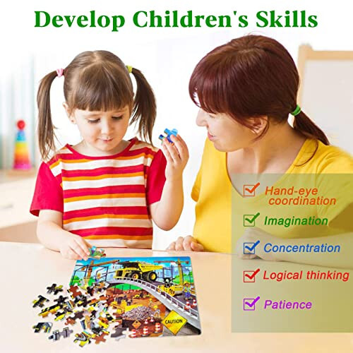 LELEMON Puzzles for Kids Ages 4-8,Construction Site 100 Piece Puzzles for Kids,Educational Kids Puzzles Jigsaw Puzzles in a Metal Box,Children 100 Piece Puzzle Games Puzzle Toys for Girls and Boys | Construction Site Kids Puzzles Jigsaw Puzzles for K - 3