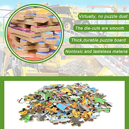 LELEMON Puzzles for Kids Ages 4-8,Construction Site 100 Piece Puzzles for Kids,Educational Kids Puzzles Jigsaw Puzzles in a Metal Box,Children 100 Piece Puzzle Games Puzzle Toys for Girls and Boys | Construction Site Kids Puzzles Jigsaw Puzzles for K - 5
