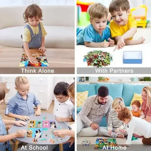 LELEMON Puzzles for Kids Ages 4-6,4-Pack Dogs Fire Fighting Garbage Truck Farm 60 Piece Puzzles for Kids Ages 4-8 in a Metal Box,Educational Jigsaw Puzzles Puzzle Games Puzzle Toys for Girls and Boys - 4