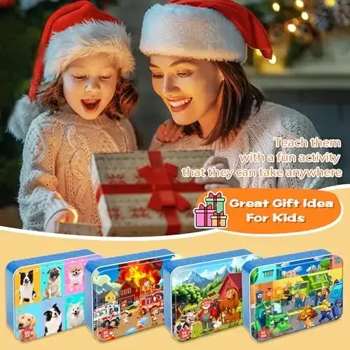LELEMON Puzzles for Kids Ages 4-6,4-Pack Dogs Fire Fighting Garbage Truck Farm 60 Piece Puzzles for Kids Ages 4-8 in a Metal Box,Educational Jigsaw Puzzles Puzzle Games Puzzle Toys for Girls and Boys - 6