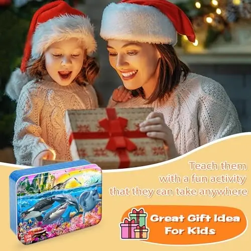 LELEMON Puzzles for Kids Ages 4-6,Underwater World 100 Piece Puzzles for Kids Ages 4-8 in a Metal Box, Educational Jigsaw Puzzles 100 Piece Puzzle Games Puzzle Toys for Girls and Boys - 6