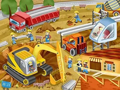 LELEMON Jigsaw Puzzles for Kids Ages 4-8,Building Site Puzzles 100 Pieces in a Metal Box,Preschool 100 Piece Puzzles for Kids,Educational Kids Puzzles Ages 4-8,Puzzle Game for Boys and Girls - 1