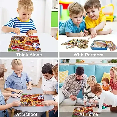 LELEMON Jigsaw Puzzles for Kids Ages 4-8,Building Site Puzzles 100 Pieces in a Metal Box,Preschool 100 Piece Puzzles for Kids,Educational Kids Puzzles Ages 4-8,Puzzle Game for Boys and Girls - 3