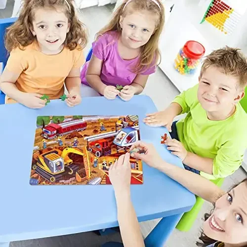 LELEMON Jigsaw Puzzles for Kids Ages 4-8,Building Site Puzzles 100 Pieces in a Metal Box,Preschool 100 Piece Puzzles for Kids,Educational Kids Puzzles Ages 4-8,Puzzle Game for Boys and Girls - 5