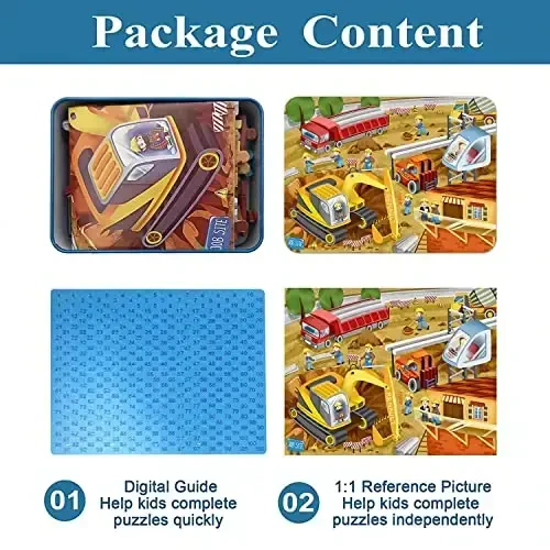 LELEMON Jigsaw Puzzles for Kids Ages 4-8,Building Site Puzzles 100 Pieces in a Metal Box,Preschool 100 Piece Puzzles for Kids,Educational Kids Puzzles Ages 4-8,Puzzle Game for Boys and Girls - 6