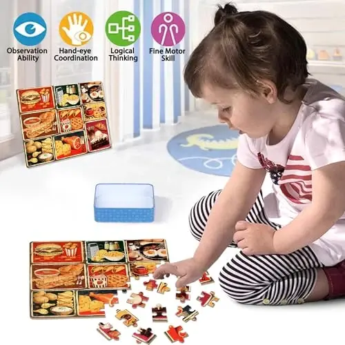 LELEMON Пазлы для детей 4-6 лет, Пазлы Еда 60 деталей для детей 6-8 лет в металлической коробке, Детские пазлы, Образовательные обучающие игрушки-пазлы для девочек и мальчиков - 3