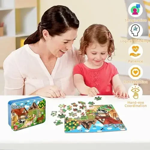 LELEMON Puzzles for Kids Ages 4-6, Farm 60 Piece Puzzles for Kids in a Metal Box, Educational Jigsaw Puzzles Childrens Puzzle Games Puzzle Toys for Girls and Boys - 3