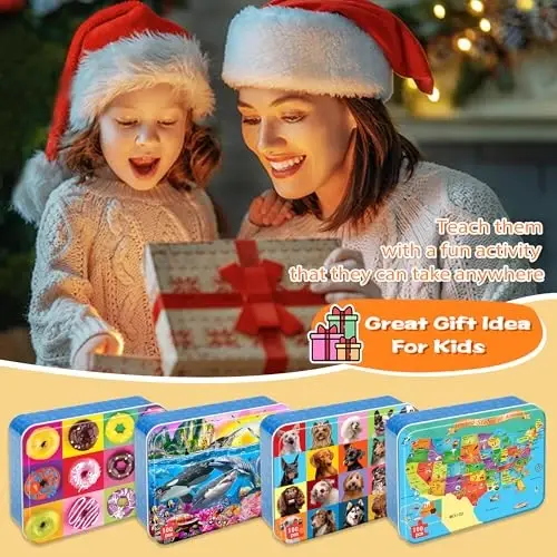 LELEMON Puzzles for Kids Ages 4-6,4-Pack 100 Piece Puzzles for Kids Ages 4-8 in a Metal Box,Dogs Donut USA Map Underwater World Educational Jigsaw Puzzles Puzzle Games Puzzle Toys for Girls and Boys - 6