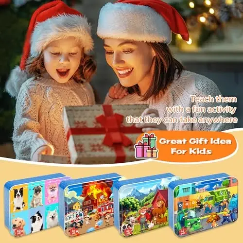 LELEMON Puzzles for Kids Ages 4-6,4-Pack Dogs Fire Fighting Garbage Truck Farm 60 Piece Puzzles for Kids Ages 4-8 in a Metal Box,Educational Jigsaw Puzzles Puzzle Games Puzzle Toys for Girls and Boys - 6