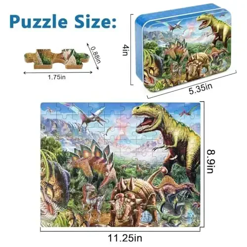 LELEMON Puzzles for Kids Ages 4-6,6 Pack 100 Piece Puzzles for Kids Ages 4-8 in a Metal Box,Educational Jigsaw Puzzles Puzzle Games Puzzle Toys for Girls and Boys - 2