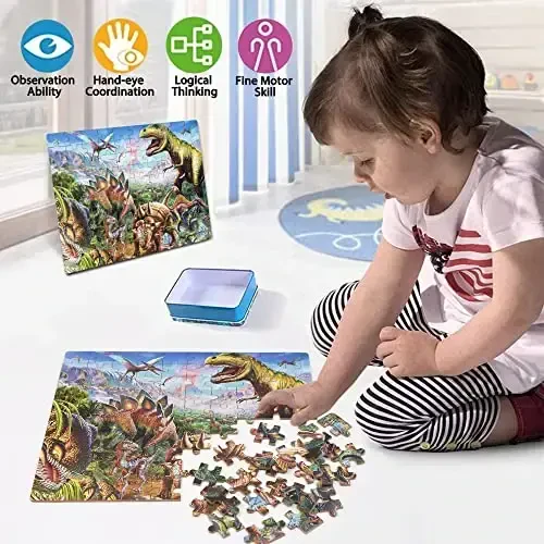 LELEMON Puzzles for Kids Ages 4-6,6 Pack 100 Piece Puzzles for Kids Ages 4-8 in a Metal Box,Educational Jigsaw Puzzles Puzzle Games Puzzle Toys for Girls and Boys - 3