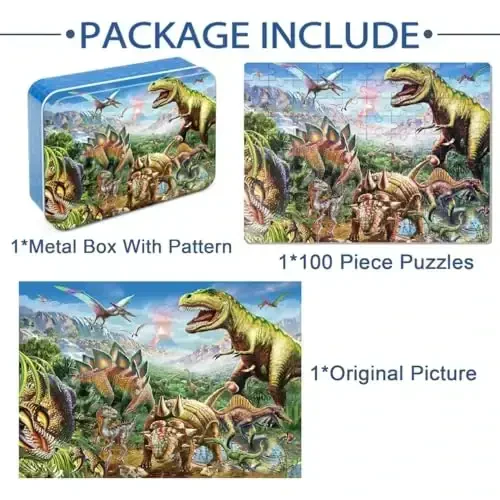 LELEMON Puzzles for Kids Ages 4-6,6 Pack 100 Piece Puzzles for Kids Ages 4-8 in a Metal Box,Educational Jigsaw Puzzles Puzzle Games Puzzle Toys for Girls and Boys - 7