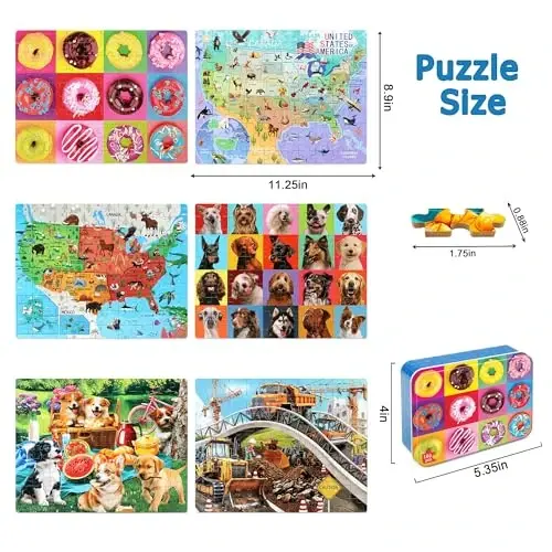 LELEMON Puzzles for Kids Ages 4-6,6 Pack 100 Piece Puzzles for Kids Ages 4-8 in a Metal Box,Educational Jigsaw Puzzles Puzzle Games Puzzle Toys for Girls and Boys - 2