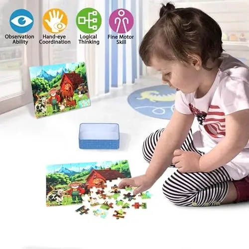 LELEMON Puzzles for Kids Ages 4-6,6 Pack 60 Piece Puzzles for Kids Ages 4-8 in a Metal Box,Educational Jigsaw Puzzles Puzzle Games Puzzle Toys for Girls and Boys - 3