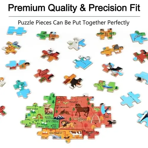 LELEMON Puzzles for Kids Ages 4-6,Animal Map 100 Piece Puzzles for Kids Ages 4-8 in a Metal Box, Educational Jigsaw Puzzles 100 Piece Puzzle Games Puzzle Toys for Girls and Boys - 5