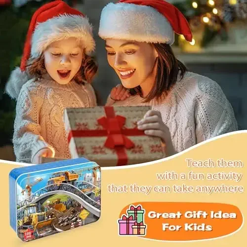 LELEMON Puzzles for Kids Ages 4-6,Construction Site 100 Piece Puzzles for Kids Ages 4-8 in a Metal Box,Educational Jigsaw Puzzles 100 Piece Puzzle Games Puzzle Toys for Girls and Boys - 7