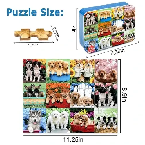 LELEMON Puzzles for Kids Ages 4-6,Cute Dogs 100 Piece Puzzles for Kids Ages 6-8 in a Metal Box,Educational Jigsaw Puzzles,Childrens 100 Piece Puzzle Games Puzzle Toys for Girls and Boys - LELEMON (1)