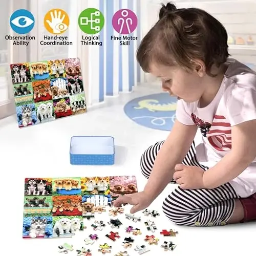 LELEMON Puzzles for Kids Ages 4-6,Cute Dogs 100 Piece Puzzles for Kids Ages 6-8 in a Metal Box,Educational Jigsaw Puzzles,Childrens 100 Piece Puzzle Games Puzzle Toys for Girls and Boys - 3