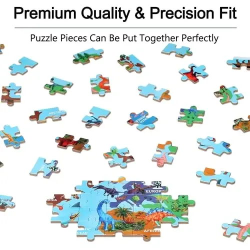 LELEMON Puzzles for Kids Ages 4-6,Dinosaur Map 100 Piece Puzzles for Kids Ages 6-8 in a Metal Box,Educational Jigsaw Puzzles,Childrens 100 Piece Puzzle Games Puzzle Toys for Girls and Boys - 5
