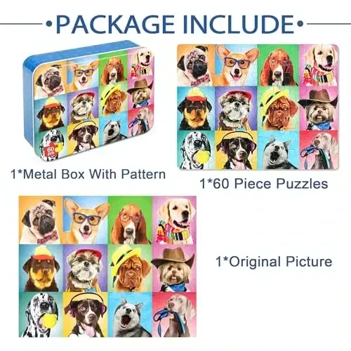LELEMON Puzzles for Kids Ages 4-6,Dog 60 Piece Puzzles for Kids Ages 4-8,Children Jigsaw Puzzles Kids Puzzles in a Metal Box,Educational Learning Puzzle Toys for Girls and Boys - 7