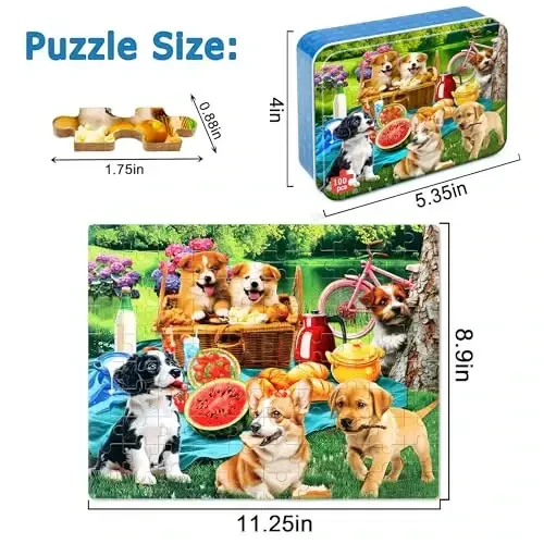LELEMON Puzzles for Kids Ages 4-6,Dogs 100 Piece Puzzles for Kids Ages 4-8 in a Metal Box,Educational Jigsaw Puzzles 100 Piece Puzzle Games Puzzle Toys for Girls and Boys - 2